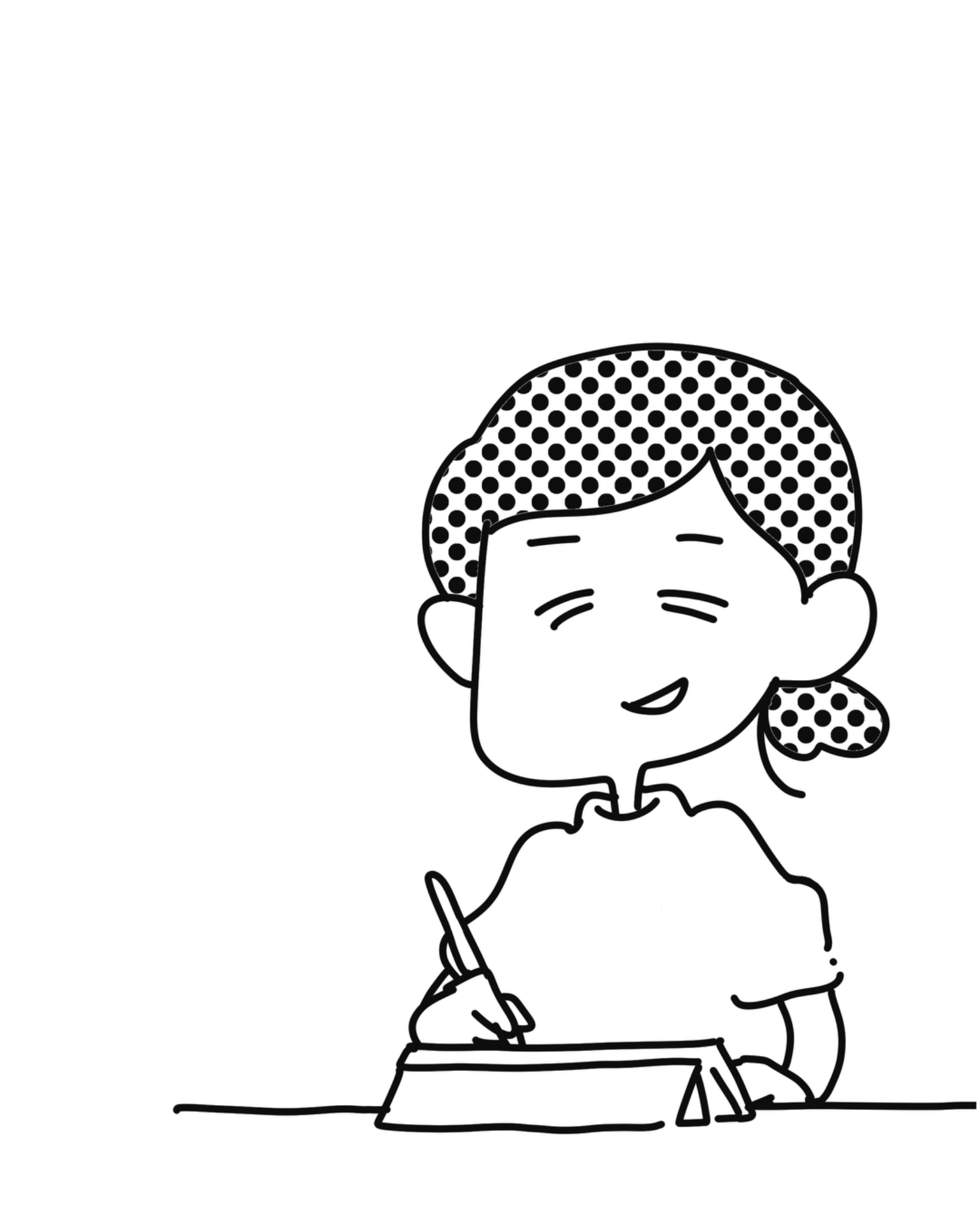 タブレットで絵を描く、さとうまゆみのモノクロ似顔絵